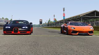 Lamborghini Aventador LP7004 vs Bugatti Veyron 164 SS at Monza Full Course [upl. by Noiek]