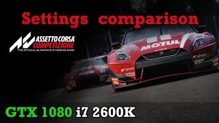 Assetto Corsa Competizione settings comparison 1080p  i7 2600k  GTX 1080 [upl. by Keil653]