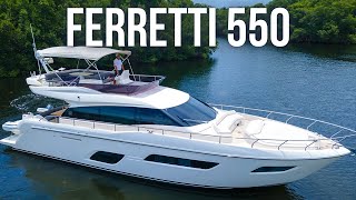 Touring a 1500000 Flybridge Yacht  2018 Ferretti 550 Yacht Tour [upl. by Brinkema795]