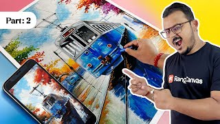 Oil Pastel City Drawing with Tram Part  2 😯🔥😲 [upl. by Hendren]