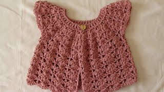 How to crochet a pretty shell stitch cardigan  sweater  baby and girls sizes [upl. by Noiramed]