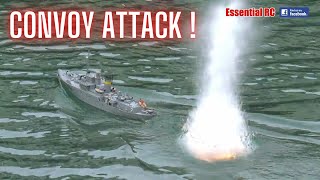 Spectacular RC UBoat Submarine Convoy Attack Warship Hunt with Depth Charge Explosions [upl. by Vivienne]