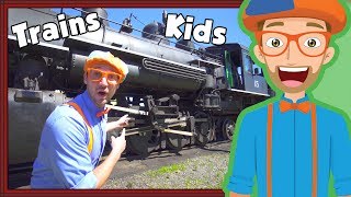 Trains for Children with Blippi  Steam Train Tour [upl. by Arolf]