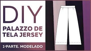 Cosemos unos pantalones palazzo holgados de tela jersey 1ªParte Modelado con patrónbase [upl. by Ittocs]