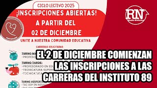 El 2 de diciembre comienzan las inscripciones a las carreras del instituto 89 [upl. by Zigmund]