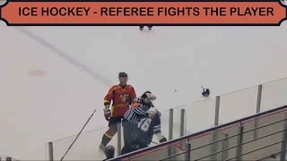 Ice Hockey  Referee Fights Player HD [upl. by Brannon]