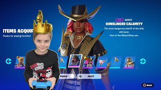 My 10 Year Old Kid Gets 3 GOLD Crown SOLO Fortnite Wins Using The 3 NEW Skins GILDED ELITES Pack [upl. by Assirok]