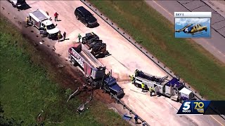 Northbound I35 closed in McClain County after overturned trailer spills 25 tons of gravel OHP says [upl. by Kooima468]