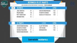 Dandenong District CA  Dandenong Club T20 Competition  Quarter Final  Berwick v St Marys [upl. by Yelrebmik]