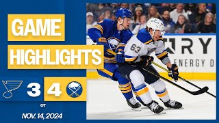 Game Highlights Blues 3 Sabres 4 OT [upl. by Ellebana]