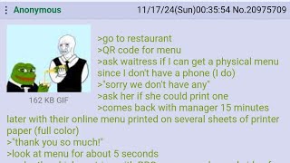 Anon Goes To Restaurant  4Chan Greentext [upl. by Silecara]