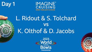 World Indoor Bowls Championship 2023  LRidout amp STolchard vs KOlthof amp DJacobs  Day 1 Match 1 [upl. by Alahcim]