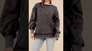 Zenana Acid Wash French Terry ExposedSeam Sweatshirt in Mocha or Ash Black [upl. by Gewirtz]