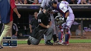 CWSMIN Homeplate umpire shaken up on missed catch [upl. by Akinnor]