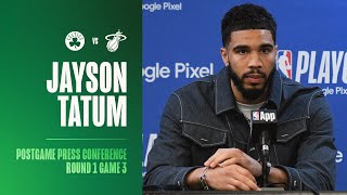 Jayson Tatum Postgame Press Conference  Round 1 Game 3 at Miami Heat [upl. by Bernardina]