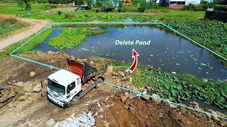 New project begins to fill ponds with rocks Bulldozer KOMATSU D20 Push Soil amp Stone Into Water [upl. by Chicky952]