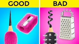 SMART SCHOOL HACKS AND DIY SCHOOL SUPPLY IDEAS  Good VS Bad Student In School By 123GO Like [upl. by Amar69]