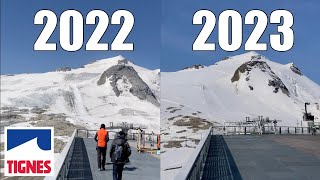 TIGNES GRANDE MOTTE GLACIER SUMMER COMPARISON 2022 2023 4K [upl. by Ravahs223]