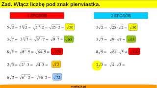 Włączanie liczby pod pierwiastek  Pierwiastkowanie  Matfiz24pl [upl. by Dody]