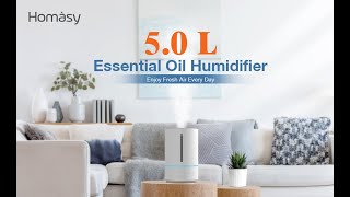 Homasy  HM366  Efficient Humidifiers  Essential Oil Diffuser  Top Fill  Auto Turn off [upl. by Atteragram777]