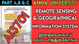 Remote Sensing amp Geographical Information System Important Questions Anna University RSampGIS ai3701 [upl. by Novaj]