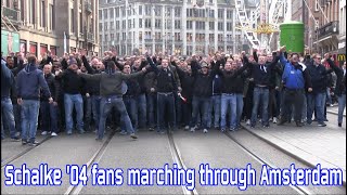 Schalke 04 fans marching through Amsterdam [upl. by Dibbrun]