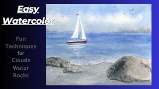 Easy Sailboat in Watercolor  How to Paint Water Beach and Sky in Watercolor for Beginners [upl. by Margret]