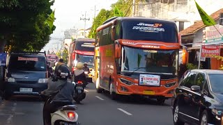 Iring Iringan Bus Pariwisata keren dikeramaian Kota Jogja [upl. by Antonius]