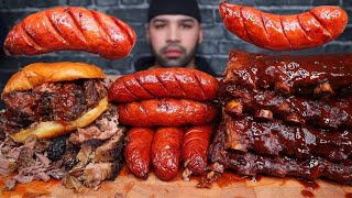 ASMR BBQ RIBS SMOKED BEEF BRISKET SAUSAGE AND FRIES MUKBANG [upl. by Eycal]