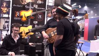 NAMM 2014  Victor Wooten meet Federico Malaman after exhibition [upl. by Ahsoym]