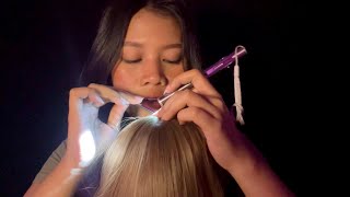 asmr wig on mic ✮ scalp check dandruff removal scratching massage hair brushing [upl. by Sublett]