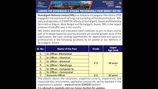 Numaligarh Refinery Limited NRLAssam Engineering vacancy [upl. by Sesom345]