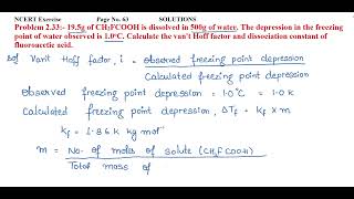 195g of CH2FCOOH is dissolved in 500g of water The depression in the freezing point of water [upl. by Ashbaugh]