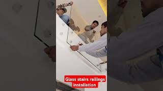 Glass stairs railings installation using 10mm tempered glass advertising boltsinstallation [upl. by Azyl]