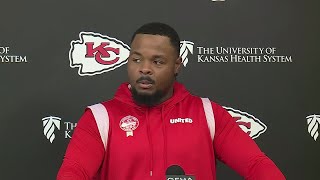 Right tackle Jawaan Taylor discusses his adjustment to the Chiefs offense ahead of Week 3 [upl. by Nnahtebazile]