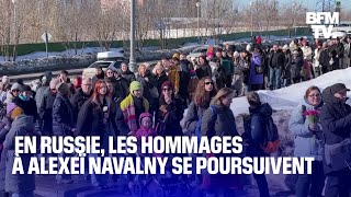 Depuis trois jours les hommages à Alexeï Navalny se poursuivent en Russie [upl. by Rimola]