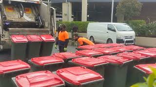 Rear Loader Garbage Truck Crew in Action [upl. by Wallis]