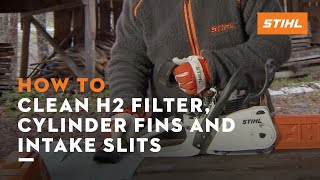 How to clean chainsaw HD2 filter cylinder fins amp intake slits  Instruction [upl. by Odlawso133]