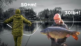 51m baiting pole Bites within 30 seconds This is carp fishing Oli Davies style [upl. by Piefer]