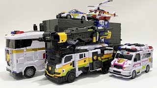 Miniforce Police Car Police Trailers Fire Engine Ambulance Fire Helicopter 미니특공대 저스티스타이탄 캡틴커맨더 합체모음 [upl. by Proudman958]