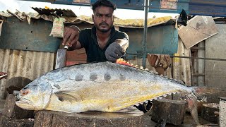 QUEEN TRAVELLY FISH 🐟 KASIMEDU SPEED MURUGAN MASS CUTTING fishcuttingtamil [upl. by Levins]