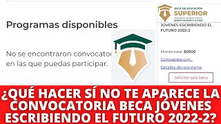 ¿Qué Hacer Sí NO te aparece la Convocatoria de la Beca Jóvenes Escribiendo el Futuro 20222 en SUBES [upl. by Flore]