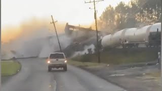 Caught on camera Train derailment in Southeast Texas [upl. by Selwyn301]