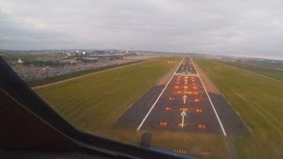 KLM Boeing 747400F Landing Amsterdam Sunset Cockpit Nose View [upl. by Odnarb]