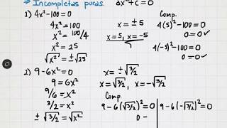 Ecuaciones de segundo grado incompletas [upl. by Akilam]