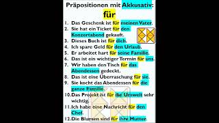 Präpositionen mit Akkusativ für b1 dtz dtb b2 b1 dativ a2 a1 für [upl. by Eitsyrc]