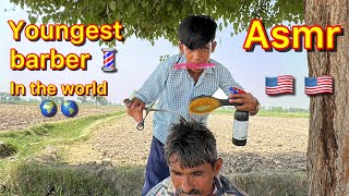 Asmr youngest barber in the world 🌎 haircut and head massage  Youngest barber fast [upl. by Peer]