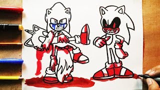 COMO DIBUJAR a SONIC EXE VS SONIC Y TAILS viralvideo shorts youtubeshorts sonic [upl. by Ahsets]