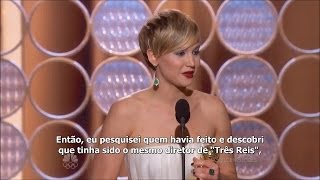 Legendado Jennifer Lawrence recebendo o prêmio de quotMelhor Atriz Coadjuvantequot no Globo de Ouro 2014 [upl. by Drazze10]