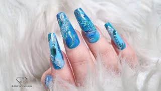 Pretty Marble with crystals nail art Easy gel marble techniques with ombre nail art brush [upl. by Amadas388]